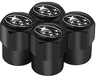 Защитные металлические колпачки на ниппель, золотник автомобильных колес с логотипом subaru - черные