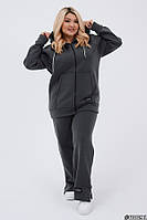 Спортивний жіночий костюм з подовженою кофтою на змійці сірого кольору великого розміру / батал 50-52