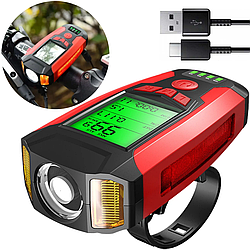 Велосипедний ліхтар із сигналізацією, 5 режимів, AS0808 / Велофара зі спідометром та виносною кнопкою