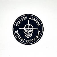 Нашивка термо на одежду Сталкер Stalker Warning 70 мм (черная/белая)