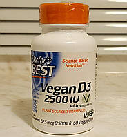 Веган витамин д3 Doctor's Best Vegan D3 2500 IU 60 капсул доктор бест