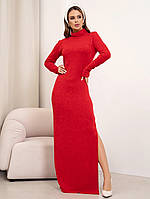 Красное ангоровое платье-гольф с боковым разрезом