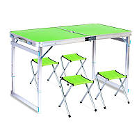 Раскладной туристический стол Easy Campi усиленный для пикника и 4 стула набор в чемодане Зеленый + Надувной
