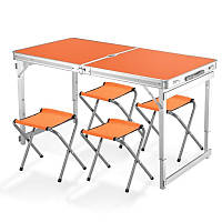 Складной туристический усиленный стол Easy Campi и 4 складных стула для пикника в чемодане Оранжевый +