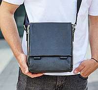 Мужская сумка-мессенджер черная из натуральной кожи Tiding Bag TB-12218