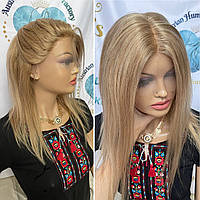 Натуральный парик с имитацией кожи на сетке славянские светло русые волосы 45 см