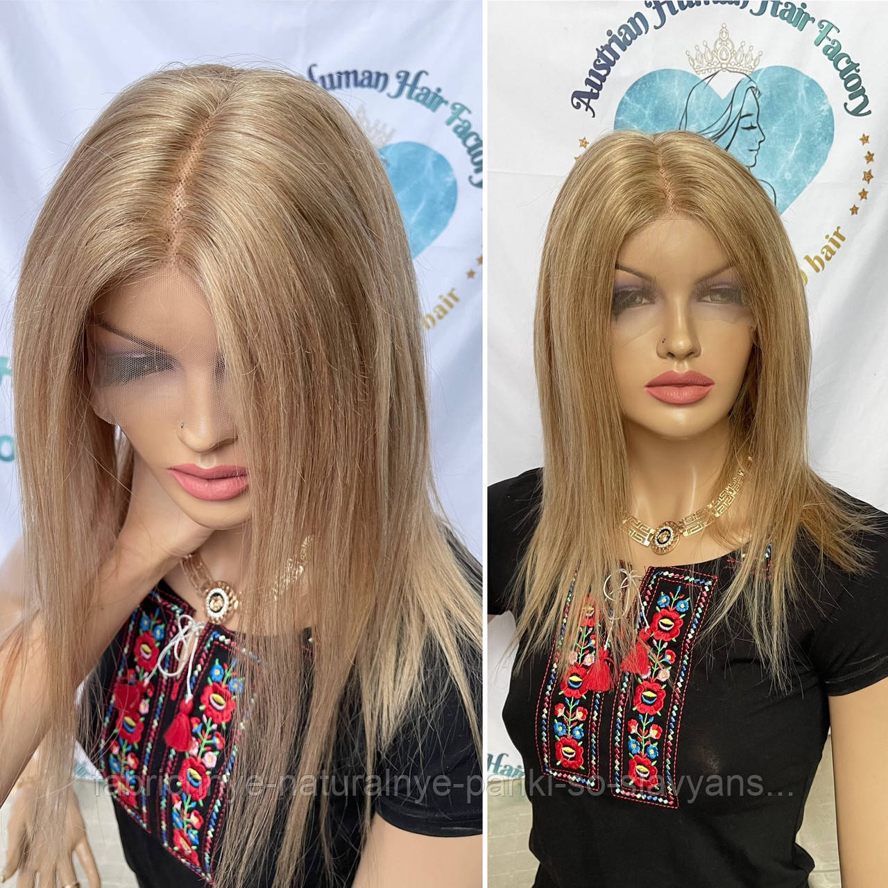 Натуральный парик с имитацией кожи на сетке славянские светло русые волосы 45 см - фото 2 - id-p2073334364