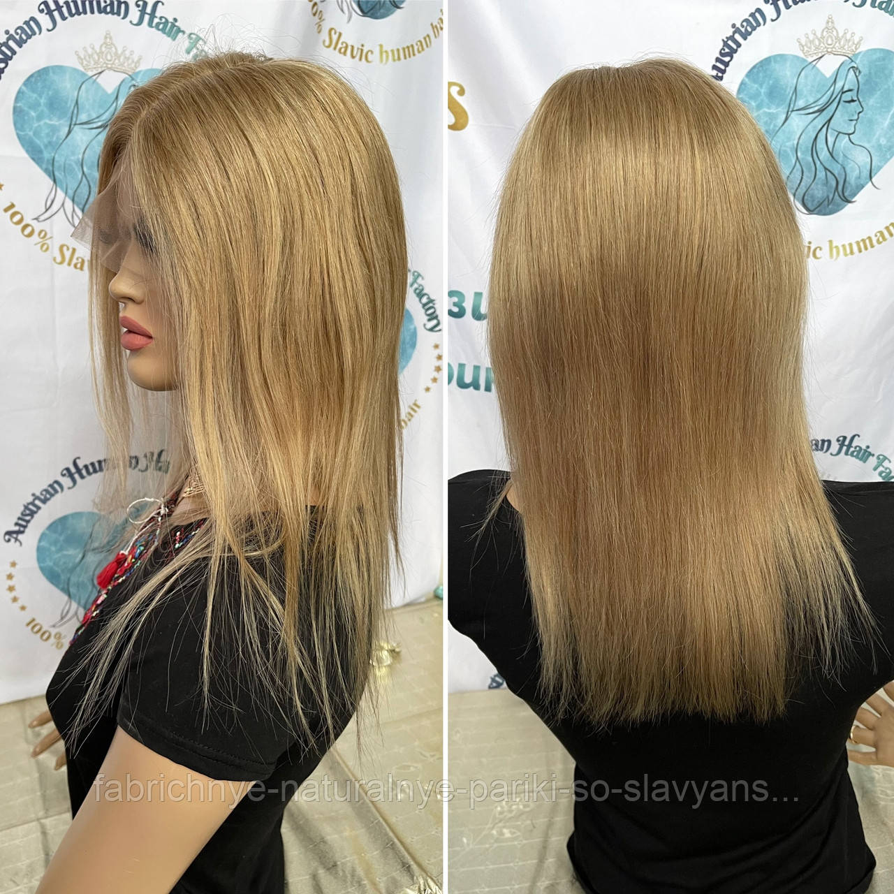 Натуральный парик с имитацией кожи на сетке славянские светло русые волосы 45 см - фото 3 - id-p2073334364