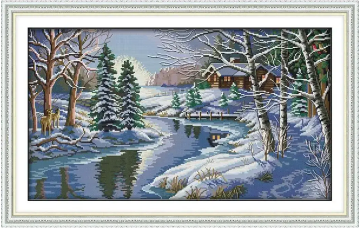 Набір для вишивання за нанесеною на канву схемою "Snowscape 7 ". AIDA 14CT printed , 55*34 см