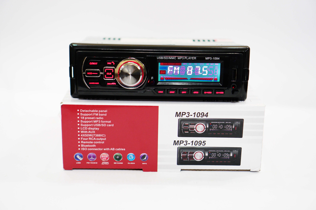 Автомагнітола Bluetooth MP3 Player FM USB microSD AUX З'ЄМНА панель 1094BT