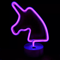 Неоновый светильник Neon Lights "Единорог" Ночник декоративный настольный LED лампа (USB, 3хАА) Розовый
