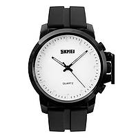 Классические мужские часы Skmei 1208 черный с белым циферблатом, стильные статусные мужские наручные часы