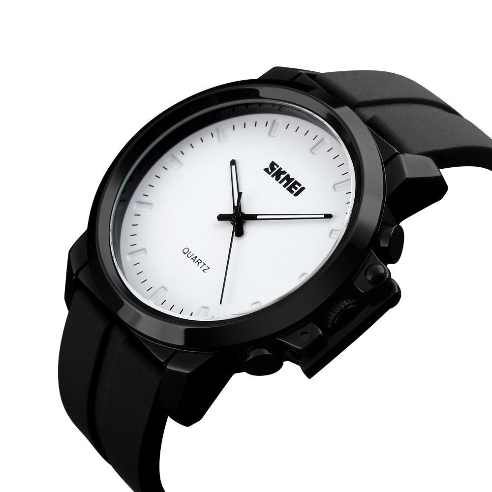 Классические мужские часы Skmei 1208 черный с белым циферблатом, стильные статусные мужские наручные часы - фото 2 - id-p2073372101