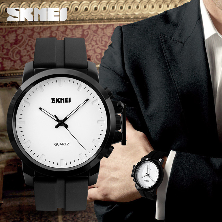 Классические мужские часы Skmei 1208 черный с белым циферблатом, стильные статусные мужские наручные часы - фото 3 - id-p2073372101