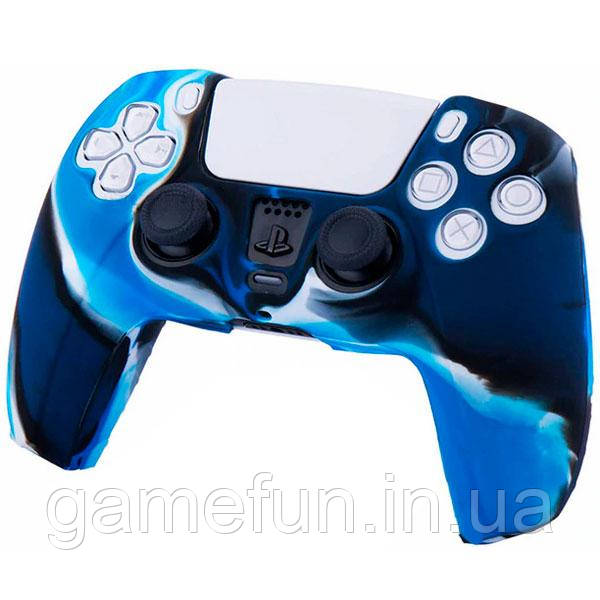 Силіконовий чохол для геймпада PS5 DualSense синій камуфляж, фото 1