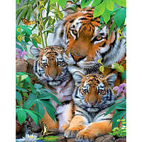 Алмазная мозаика, на рейках "Тигр с детками" 40х50 см