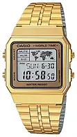 Наручные часы Casio Vintage A500WGA-9D мужские золотистые с металлическим браслетом | оригинал, гарантия