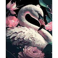 Картина по номерам на черном фоне "Фламинго в цветах" 40х50 от IMDI