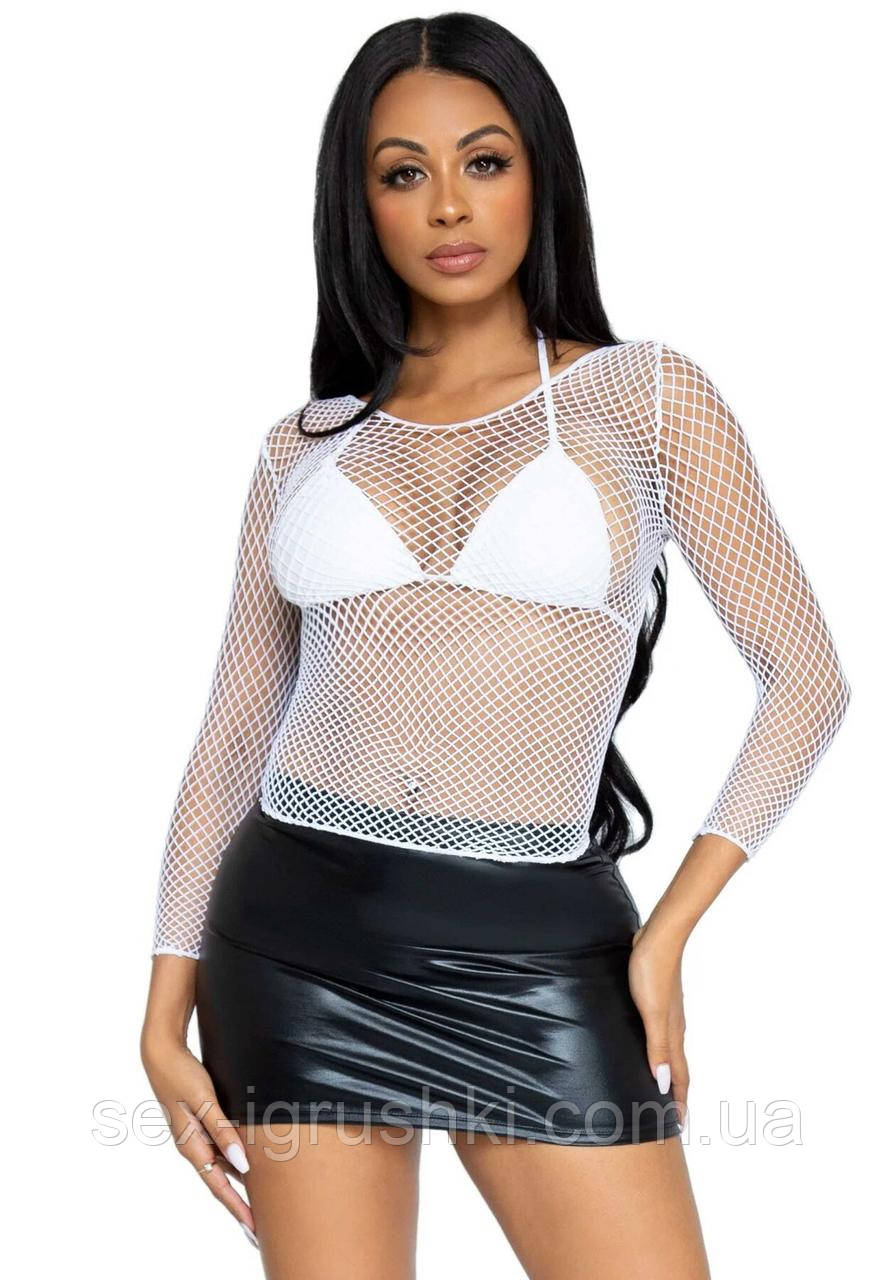 Сітчастий топ Leg Avenue Long Sleeves T-Shirts White, One Size SO9106