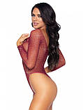 Сітчасте боді зі стразами Leg Avenue Crystalized fishnet bodysuit Burgundy One Size SO9135, фото 4
