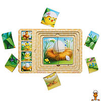 Деревянная настольная игра "этапы развития курочки", сортер-пазл, детская, от 2 лет, Ubumblebees PSF018