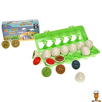 Развивающий сортер "яйца с динозаврами в лотке ", пластик 12 шт, детская игрушка, от 1 года, Bambi DF16