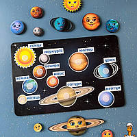 Дерев'яна розвиваюча дошка "космос", планети на липучках, дитяча іграшка, віком від 2 років