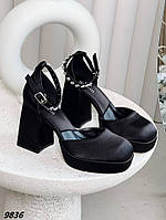Женские открытые туфли на платформе черные текстильные 36