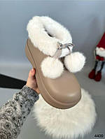 Женские ботинки резиновые мокко зимние на меху на платформе 40
