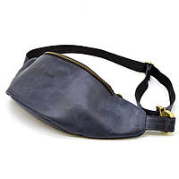 Тор! Кожаная сумка на пояс бренда TARWA RK-3036-4lx синяя, большой размер