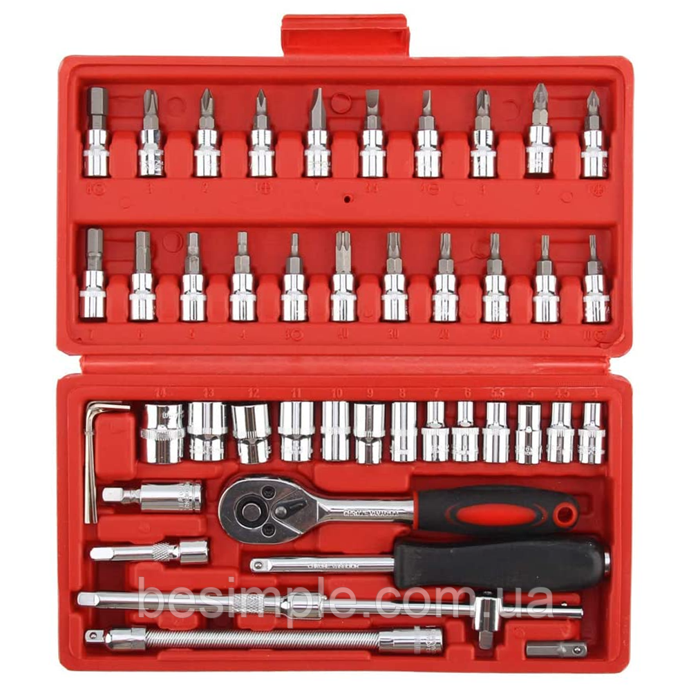 Набір інструментів 46 предметів у кейсі PIECE TOOL SET / Комплект торцевих головок у валізі