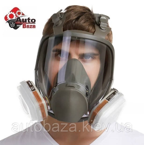 Повнолицева маска протигаз 6800 з хімічними фільтрами (аналог 3М) захист від органічних сполук, газів, випарів SO2/CHI/CI2/HF/H2S