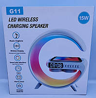 Настільна лампа нічник G11 LED велика 22 см. бездротова зарядка 15W та Bluetooth колонка Біла