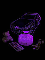 3d лампа Мерседес, подарок для ценителей автомобилей, светильник или ночник, 7 цветов, 4 режим и пульт