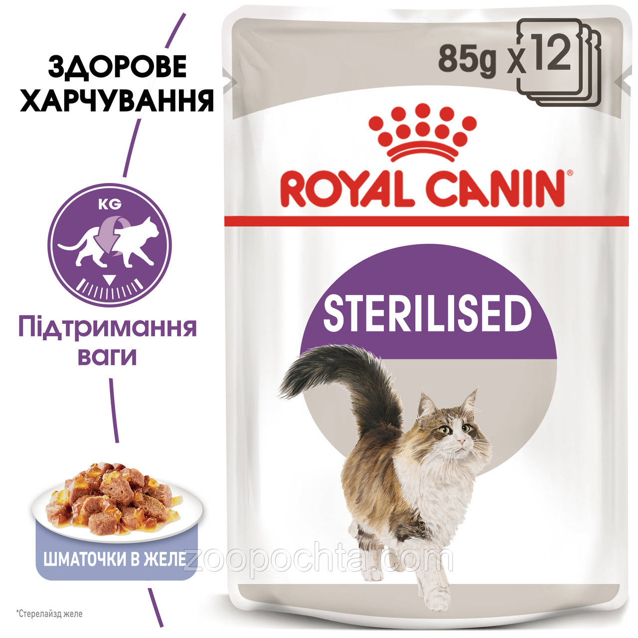 Вологий корм Royal Сanin Sterilised (Роял Канін Стерілайзед) для стерилізованих котів (у желе) 85 гр х 12 шт