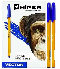Ручка масляна синя 0.7мм Hiper Vector HО-600  //50 шт/уп