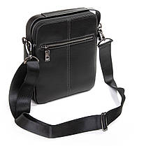 Сумка чоловіча шкіряна на плече з ручкою зверху чорна на 2 відділи та кишені 21х25х7 см Bretton 1670-4, фото 2