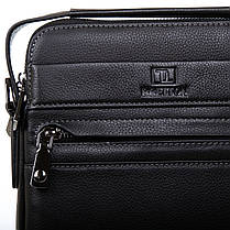 Сумка чоловіча шкіряна на плече з ручкою зверху чорна на 2 відділи та кишені 21х25х7 см Bretton 1670-4, фото 3