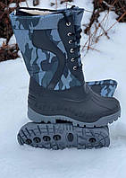 Зимние сапоги высокие "СНЕГОХОД", натуральный мех. НОВИНКА! (на шнурках). Цвет: синий камуфляж 42