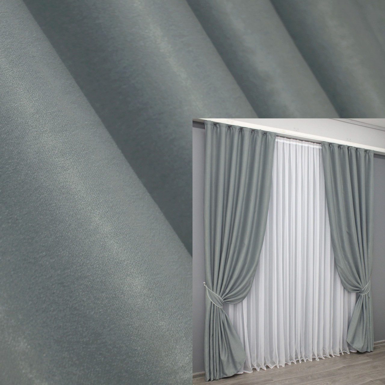 Комплект штор (2шт. 1,5х2,7м.) льон-софт, колекція "Парма". Колір сірий. Код 1340ш 33-0184, фото 1