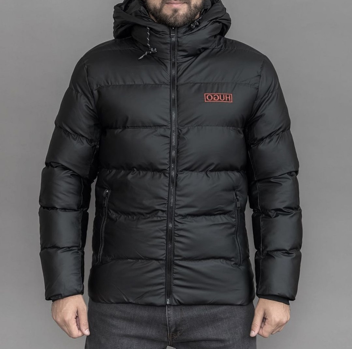 Куртка Hugo Boss чоловіча зимова брендова куртка з капюшоном, чорна якісна куртка Босс преміум