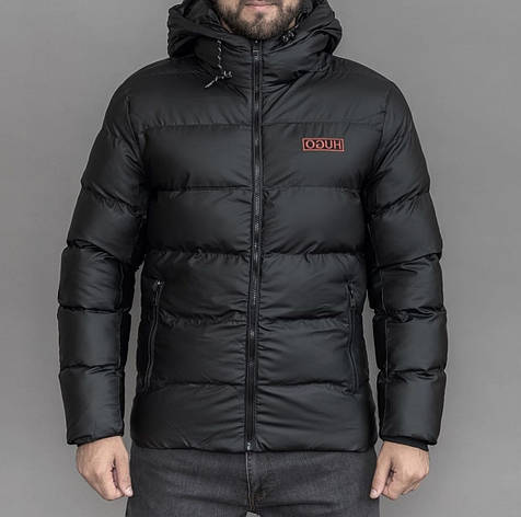 Куртка Hugo Boss чоловіча зимова брендова куртка з капюшоном, чорна якісна куртка Босс преміум, фото 1