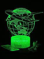 3d лампа Літак і планета Земля, подарунок для мандрівників, світильник або нічник, 7 кольорів, 4 режими, пульт