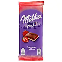 Шоколад молочный Milka Клубника и Крем, 90 г