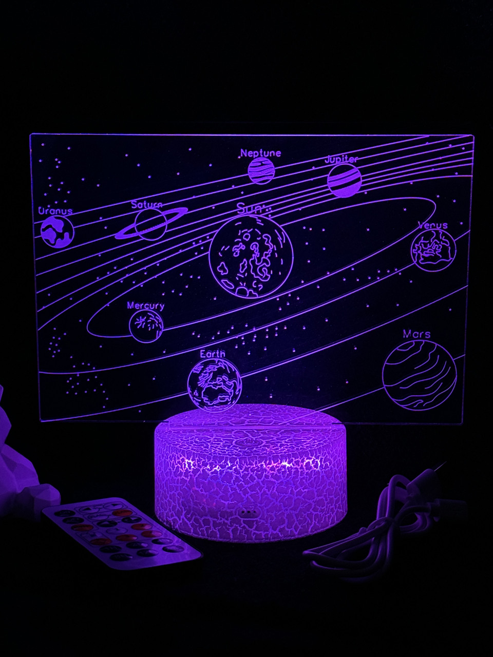 3d лампа Сонячна система, подарунок для любителів астрономії, світильник або нічник, 7 кольорів, 4 режими, пульт, фото 1