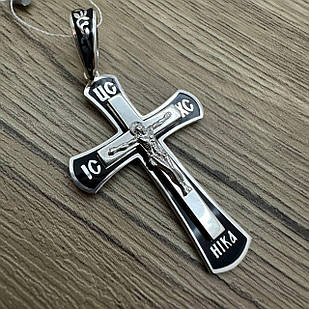 Срібний православний хрест із емаллю 925 проба чорніння