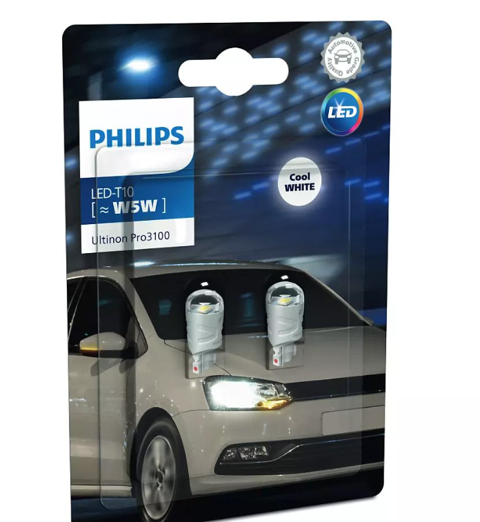 Автолампа LED Philips white Ultinon T10 (W5W)  12V (2 штуки) led