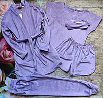 Підлітковий домашній комплект 5 в 1, піжама та халат, велюровий комплект 134-158р