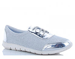 Тканинні кросівки жіночі шнурки срібло 36