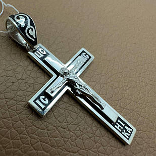 Срібний православний прямий хрест із емаллю 925 проба чорніння